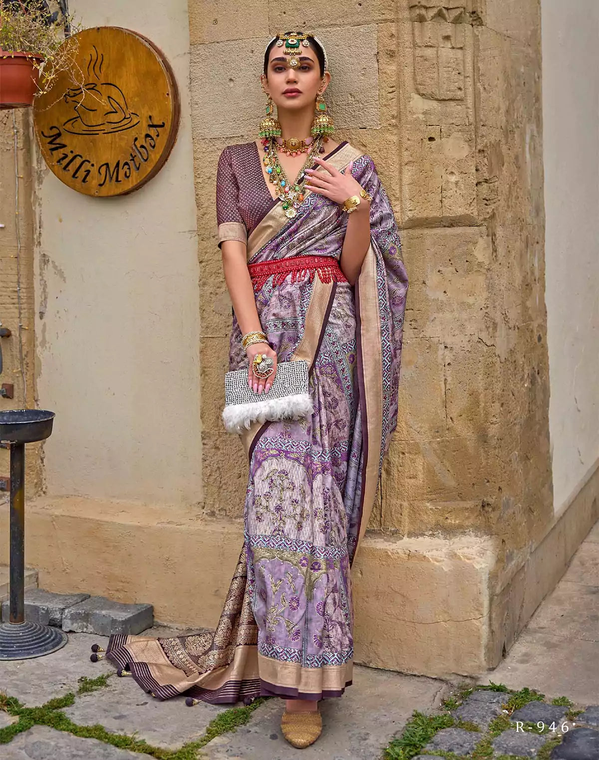 Image of Light Purple Soft Silk Saree with Tussels