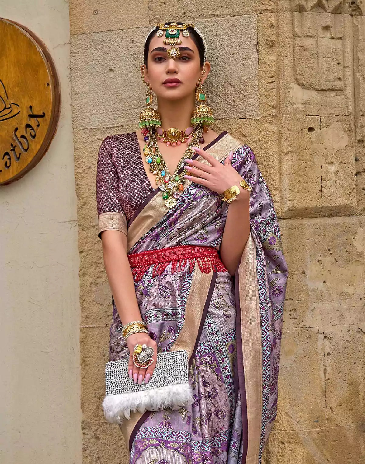 Image of Light Purple Soft Silk Saree with Tussels