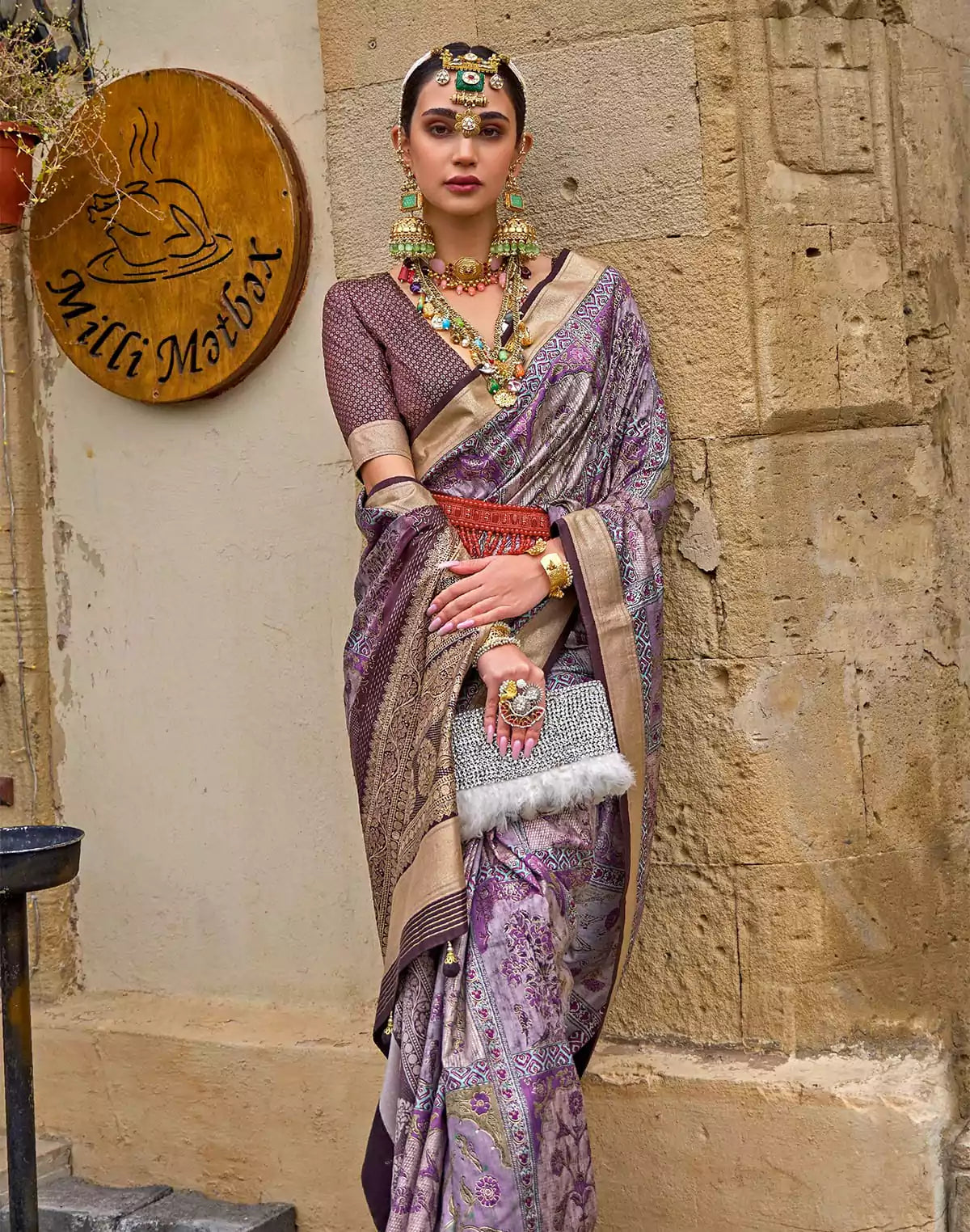 Image of Light Purple Soft Silk Saree with Tussels