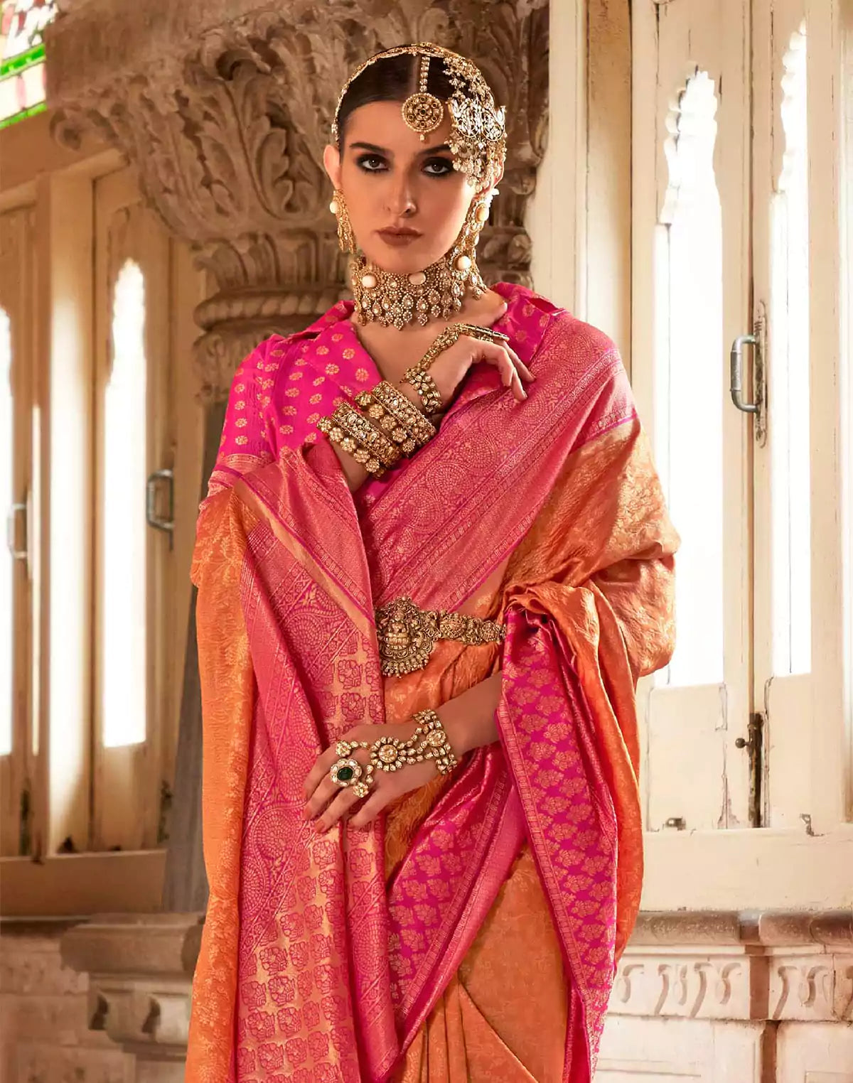 Image of Orange Banaras Silk Saree