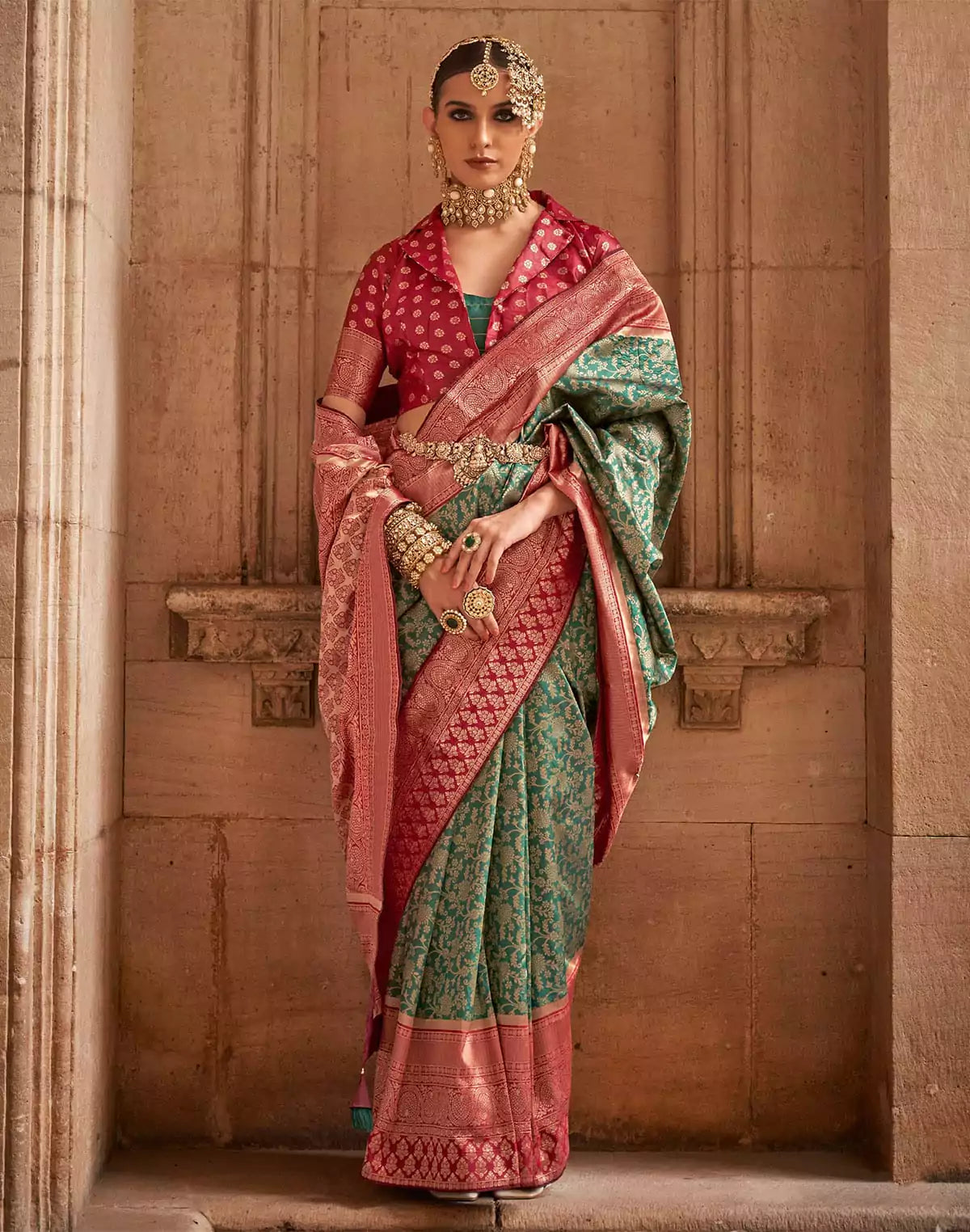 Image of Designer Green Banaras Silk Saree