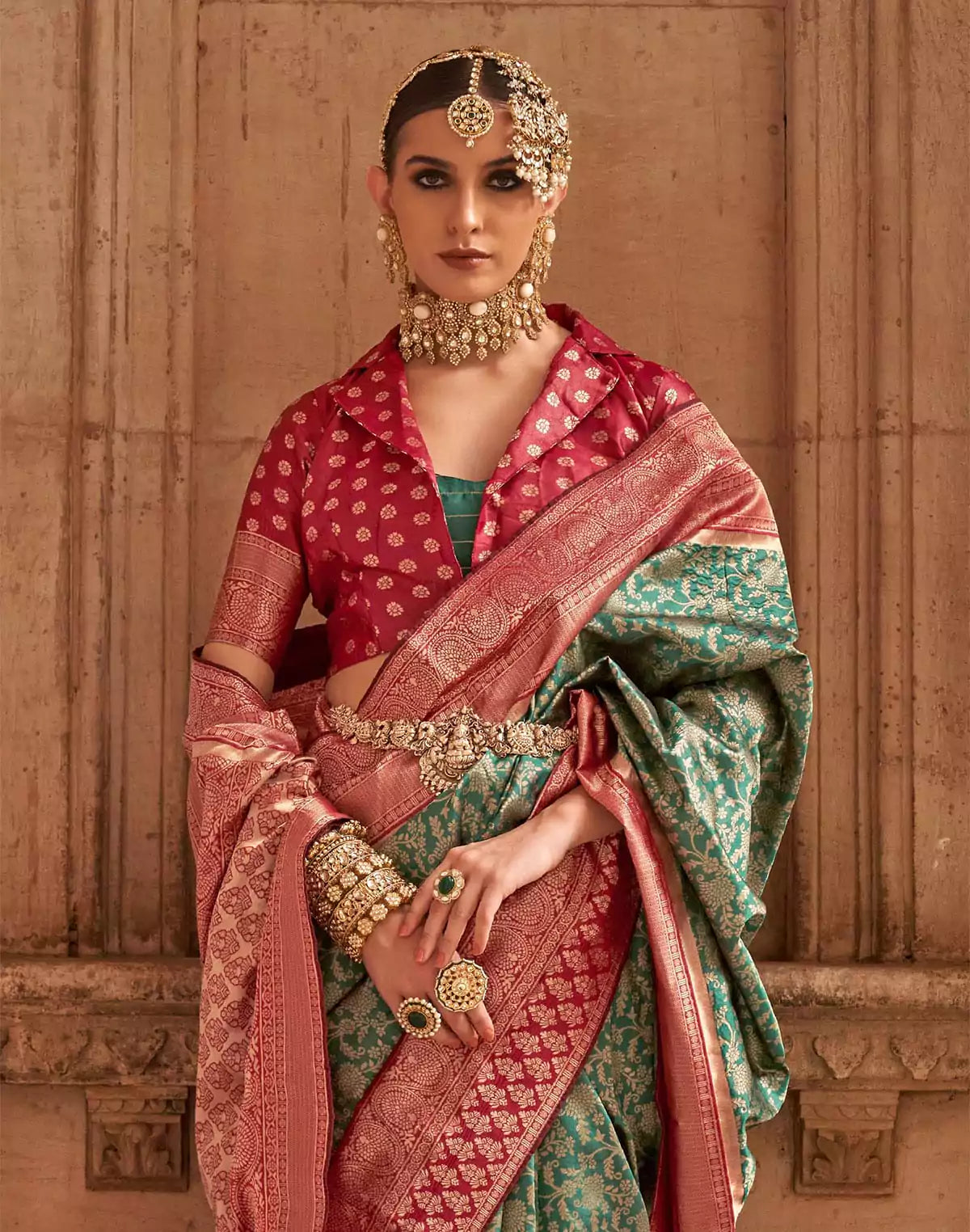 Image of Designer Green Banaras Silk Saree