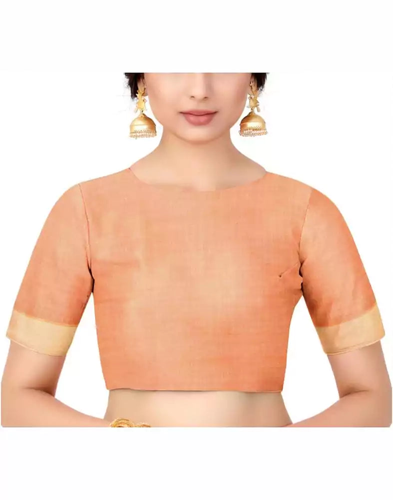 Image of Orange Paisley Tissue Chikankari work Saree