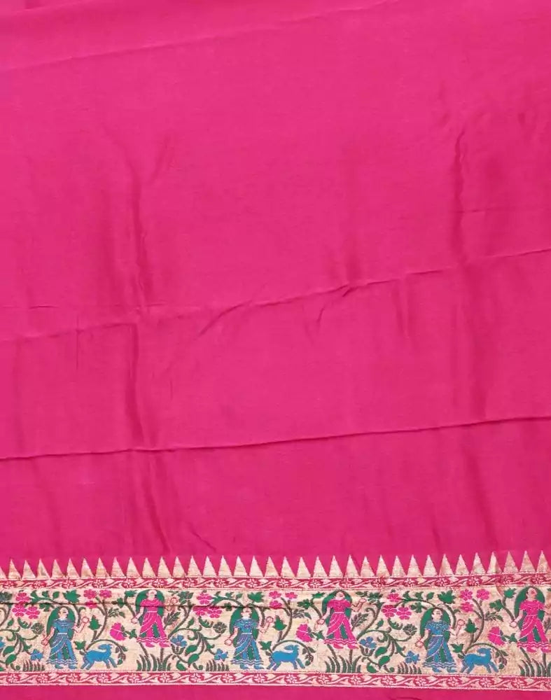 Image of Magenta Floral Dola Silk Fabric Saree