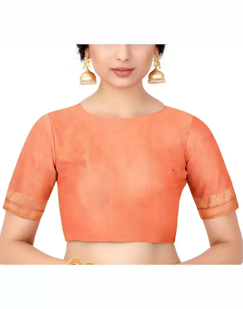 Image of Orange Striped Embellished work Lenin Jute Saree