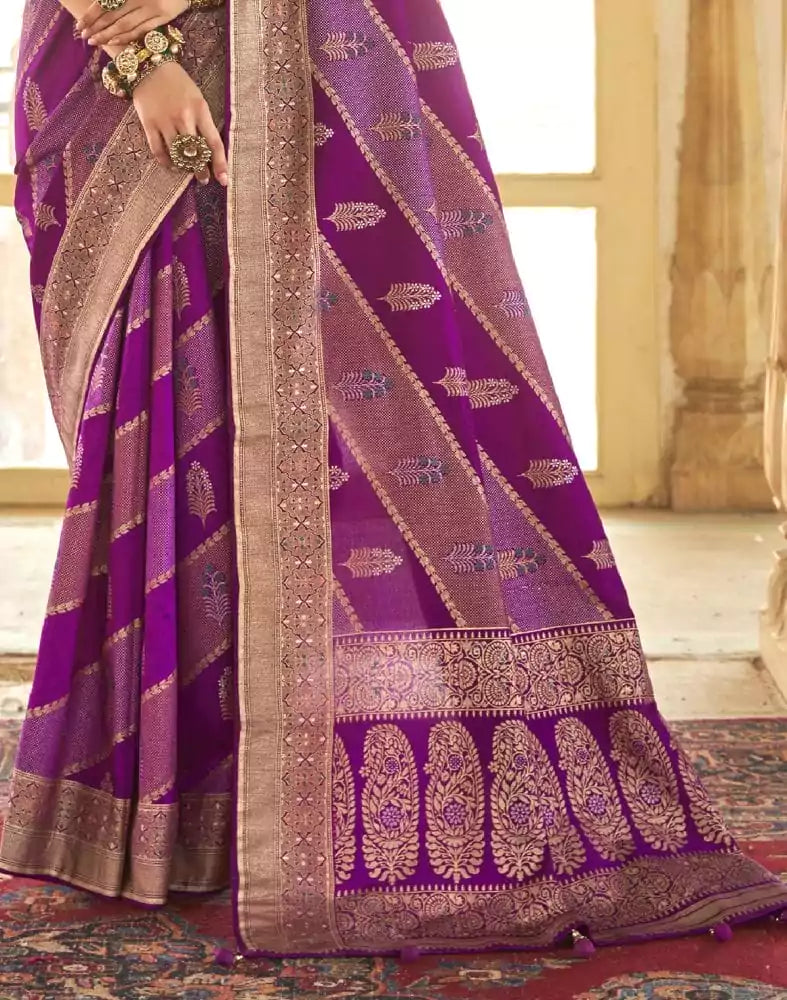 Image of Pink Botanical Weave Lichi Banaras Silk Saree
