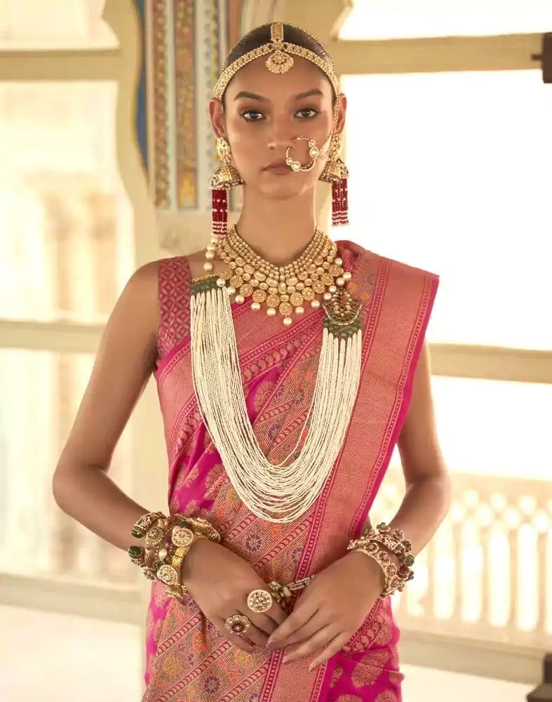 Image of Banaras Weaving Pink Coloured Saree