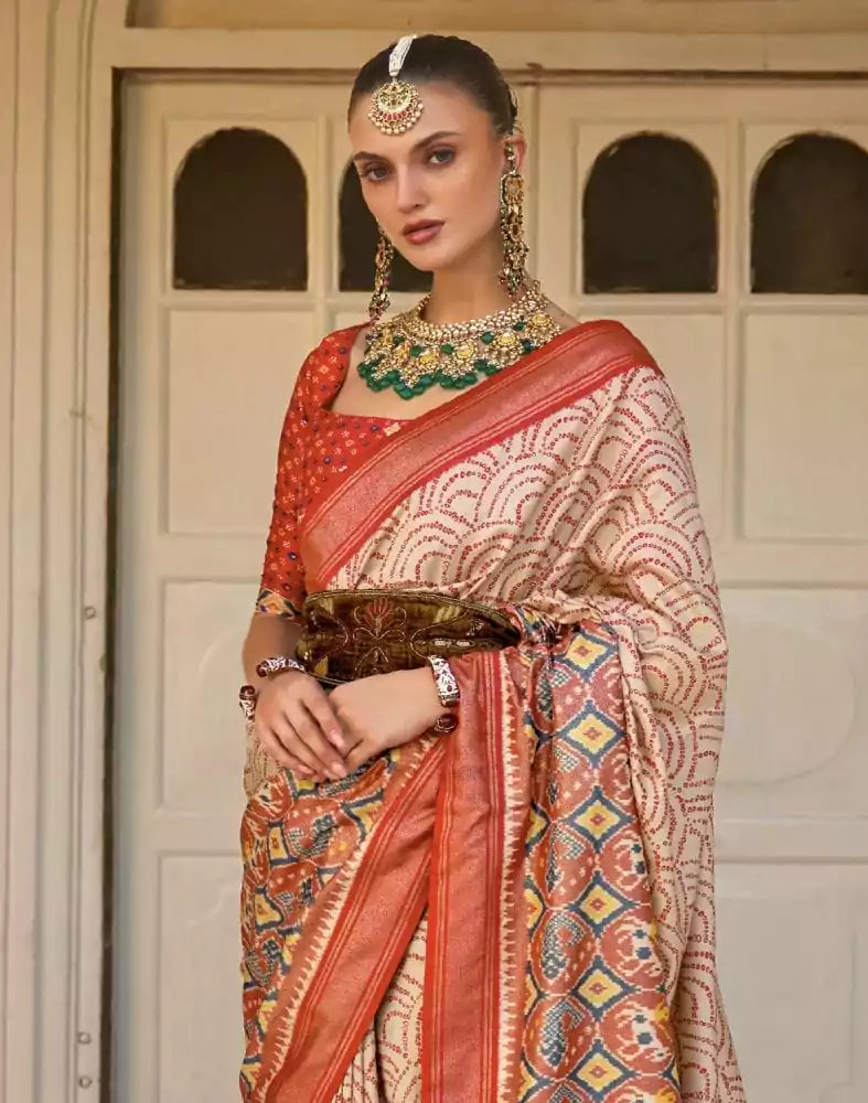 Image of Beige Bandhini Patola Saree
