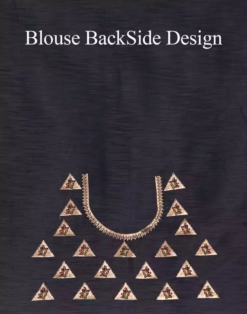 Image of Navy Blue Coloured Plain Satin Saree