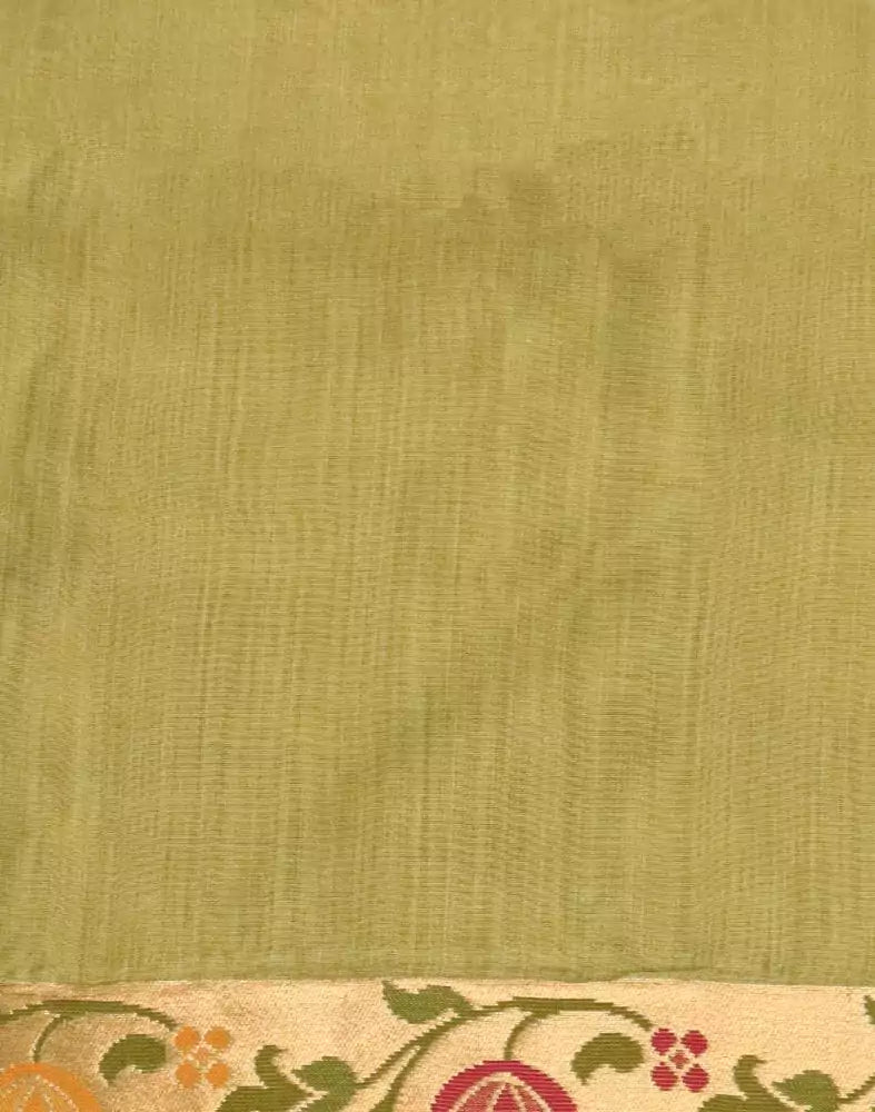 Image of Green Floral Zari Banaras Fancy Saree