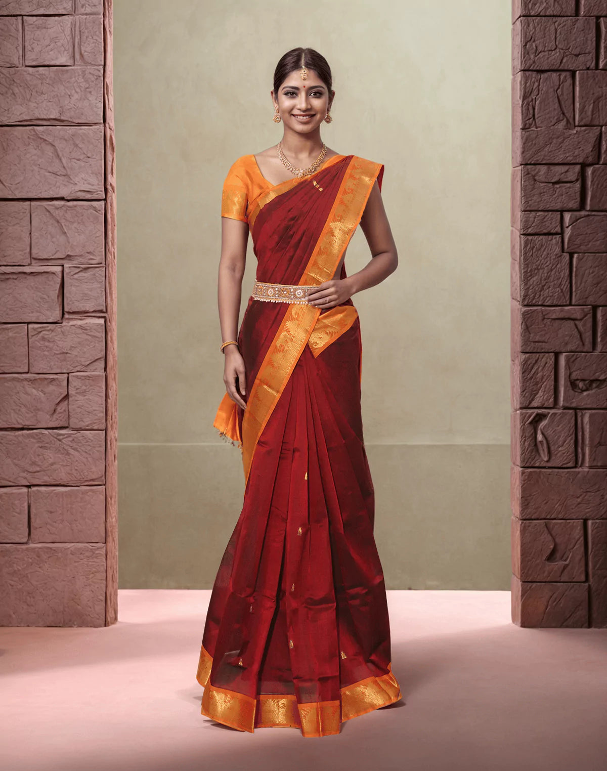 Image of Maroon Pure Venkatagiri Sico Cotton Saree