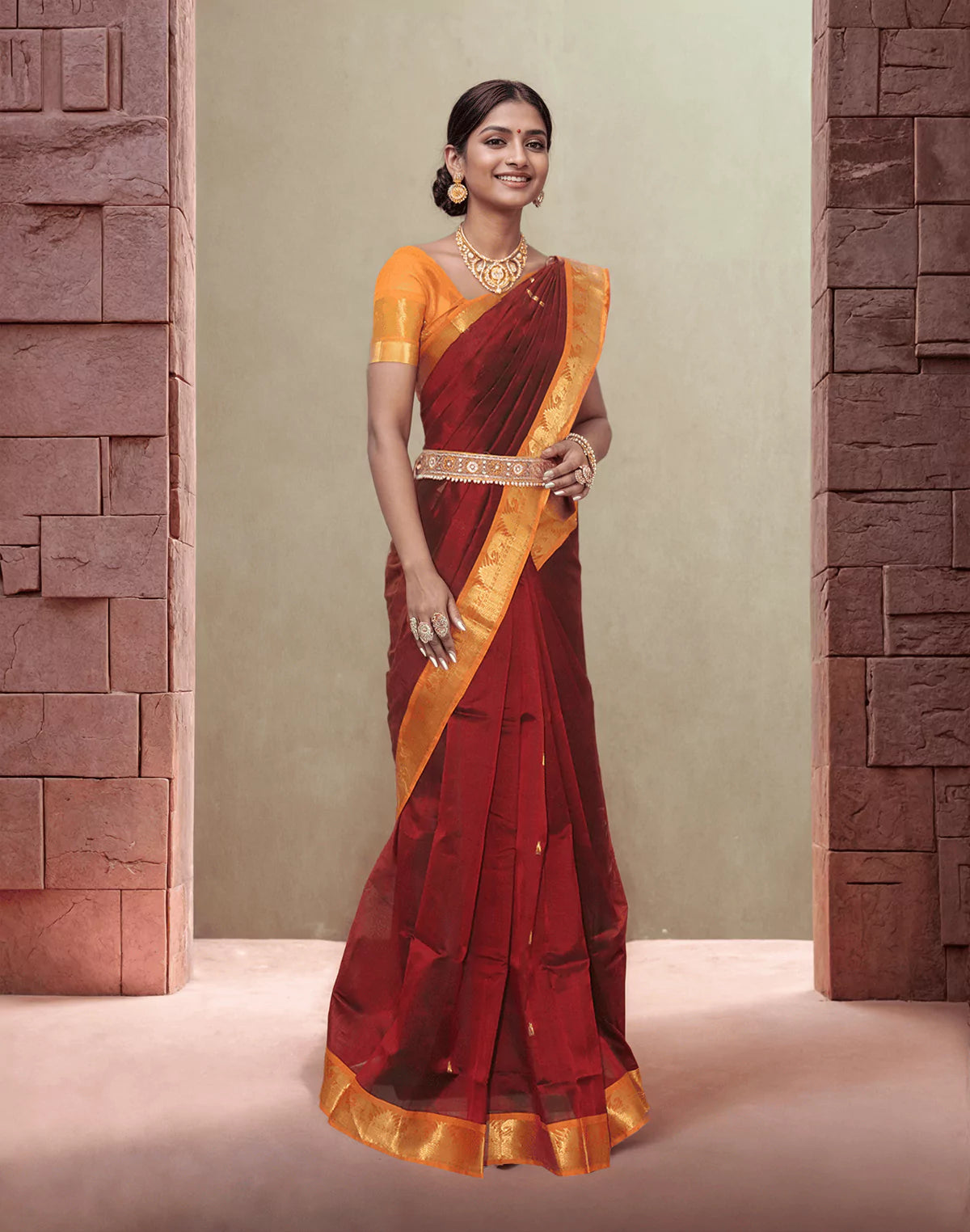 Image of Maroon Pure Venkatagiri Sico Cotton Saree
