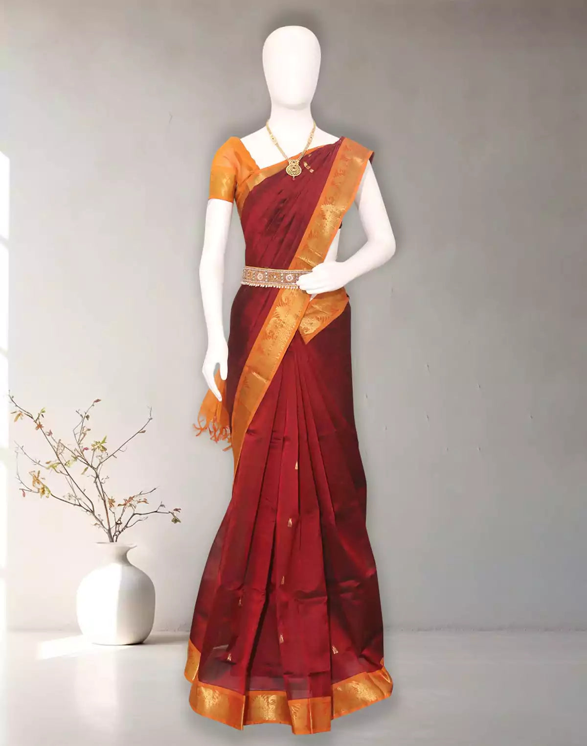 Image of Maroon Pure Venkatagiri Sico Cotton Saree