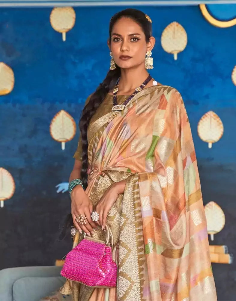 Image of Light Orange Banaras Silk Patola Saree