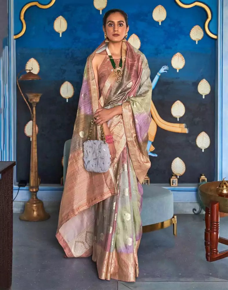 Image of Multi Color Floral Print Banaras Silk Patola Saree