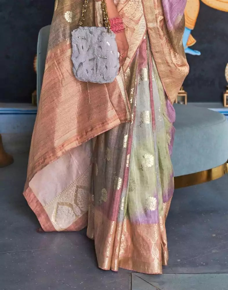 Image of Multi Color Floral Print Banaras Silk Patola Saree