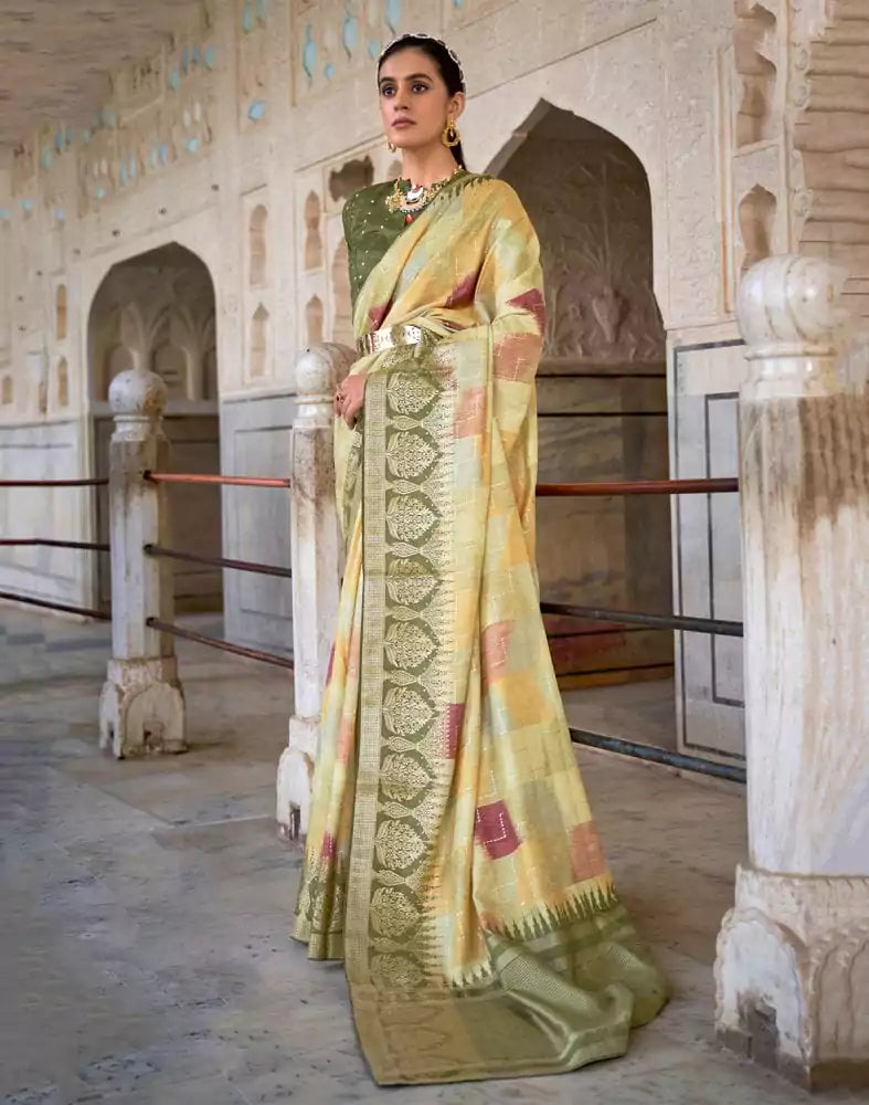 Image of Light Green Banaras Silk Patola Fabric Saree