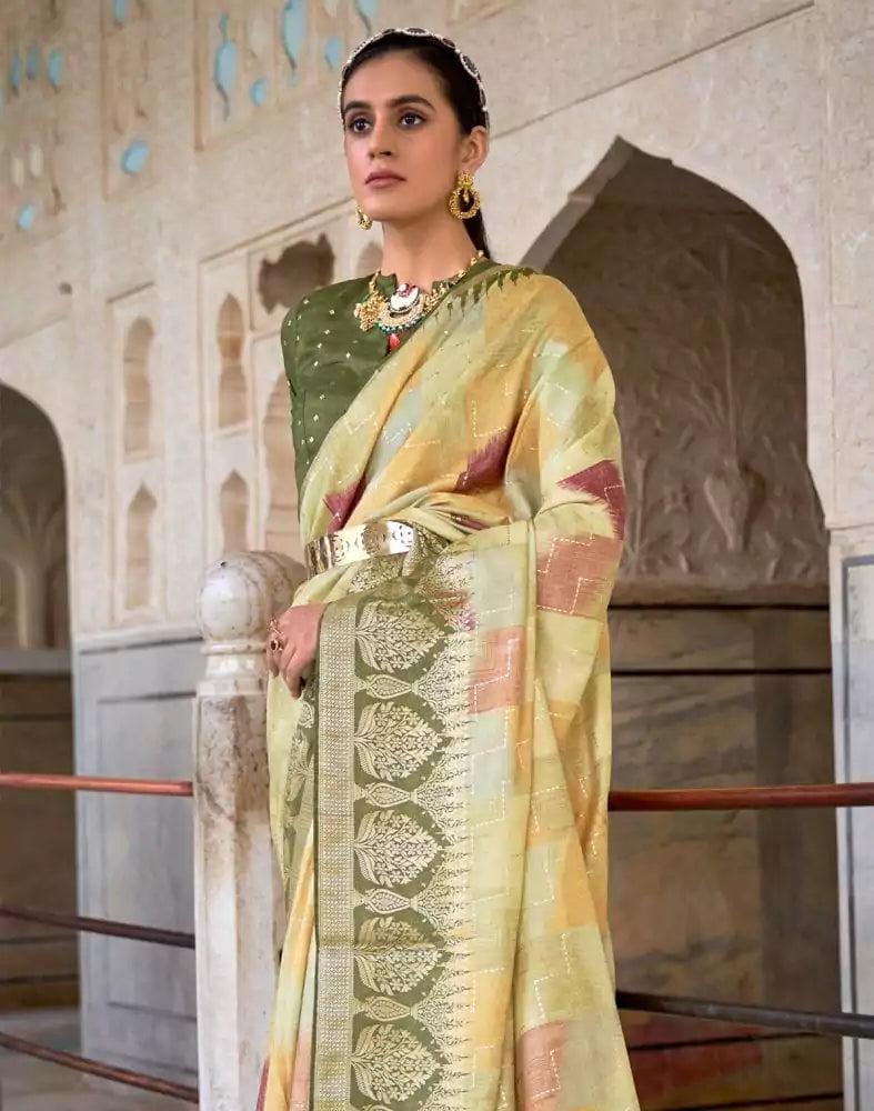 Image of Light Green Banaras Silk Patola Fabric Saree