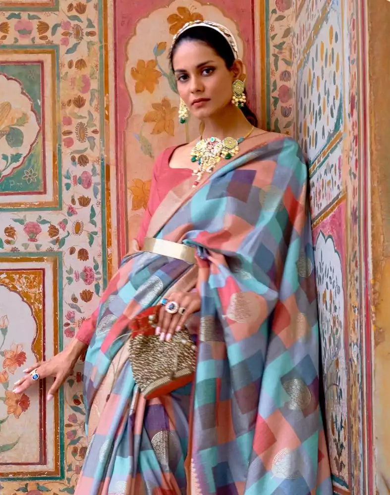 Image of Light Blue Coloured Banaras Silk Fancy Saree
