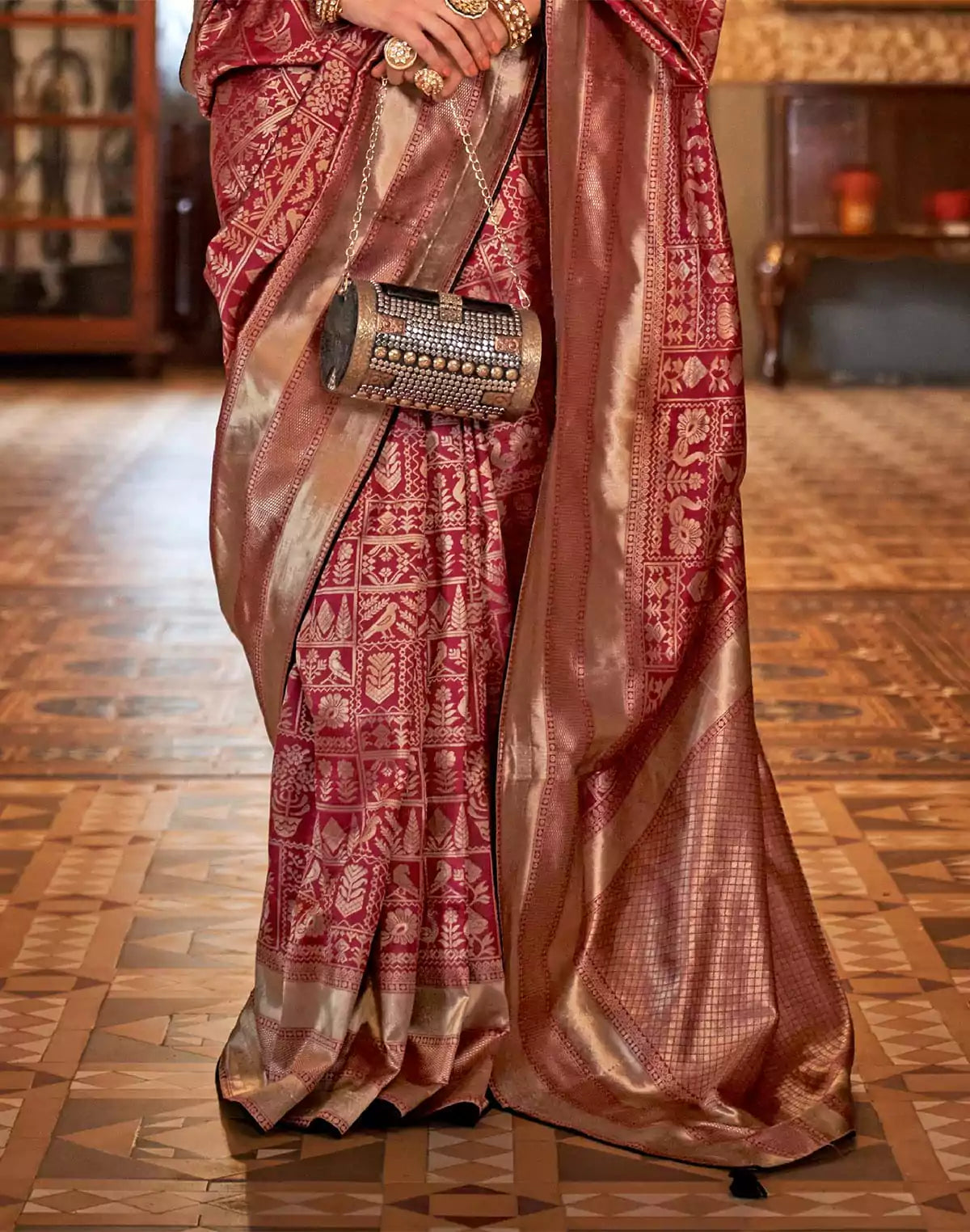Image of Maroon Coloured Banaras Silk Saree