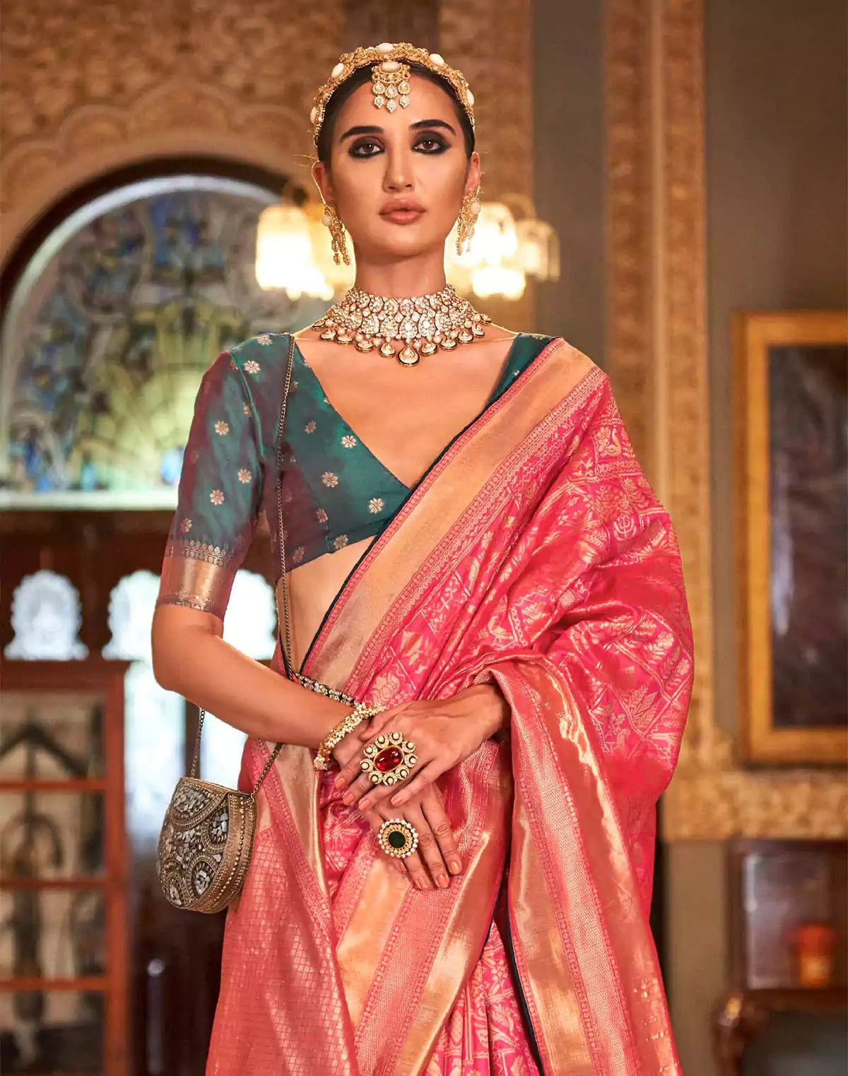 Image of Pink Baranas Silk Fancy Saree