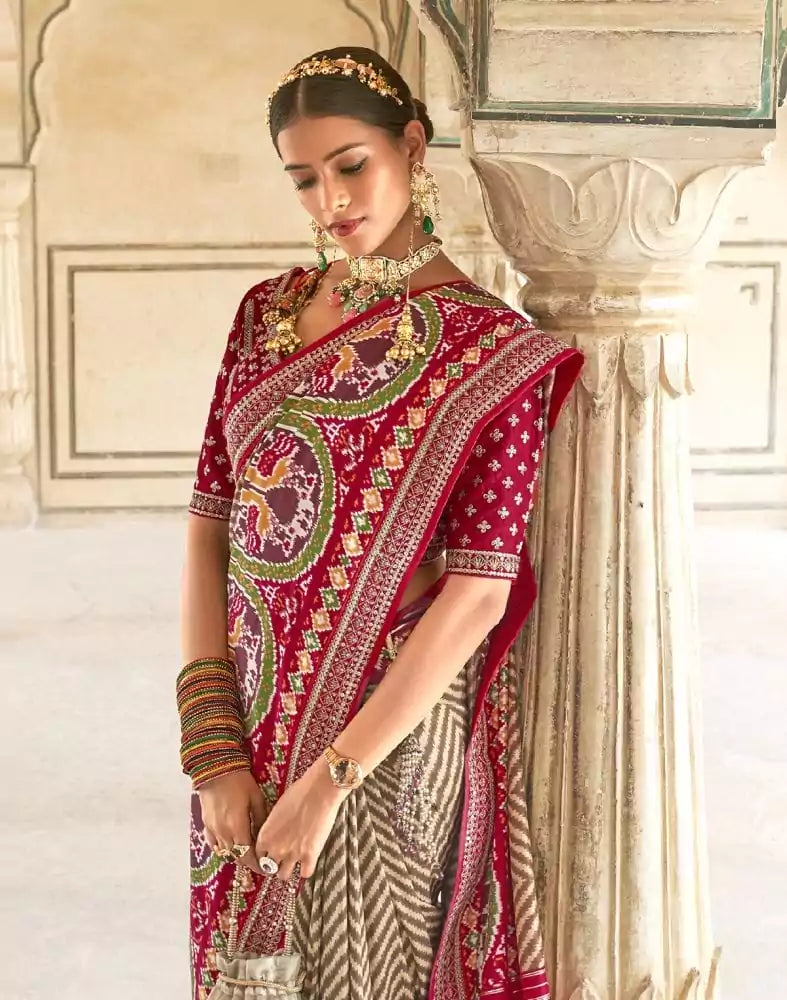 Image of Multi Color Ikat Design Dola Silk Saree