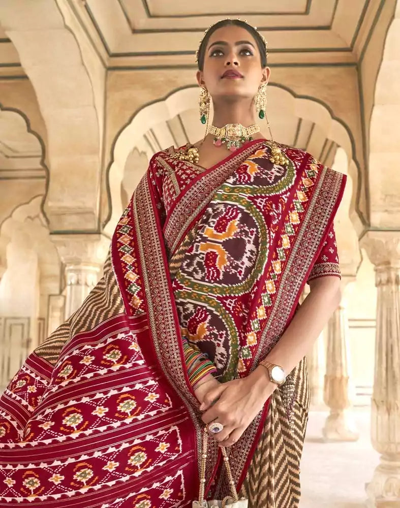 Image of Multi Color Ikat Design Dola Silk Saree