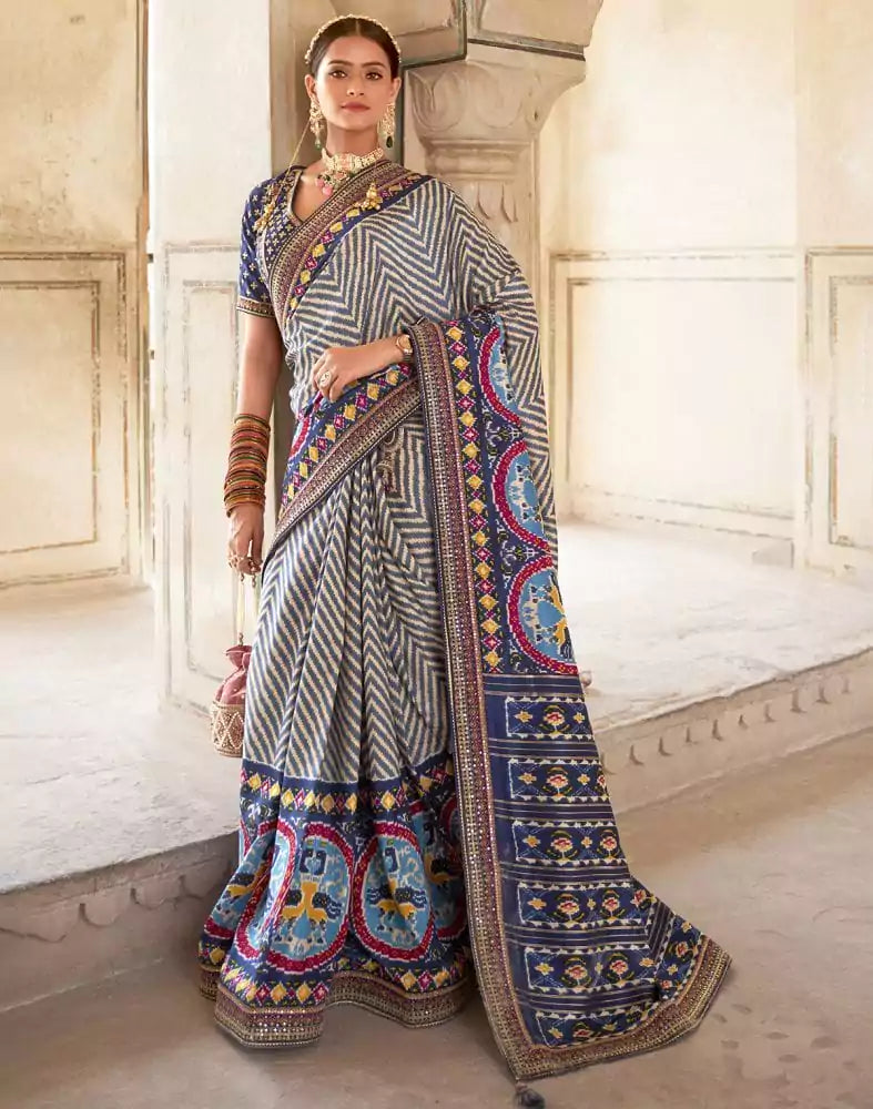 Image of Blue Coloured Zig Zag Saree