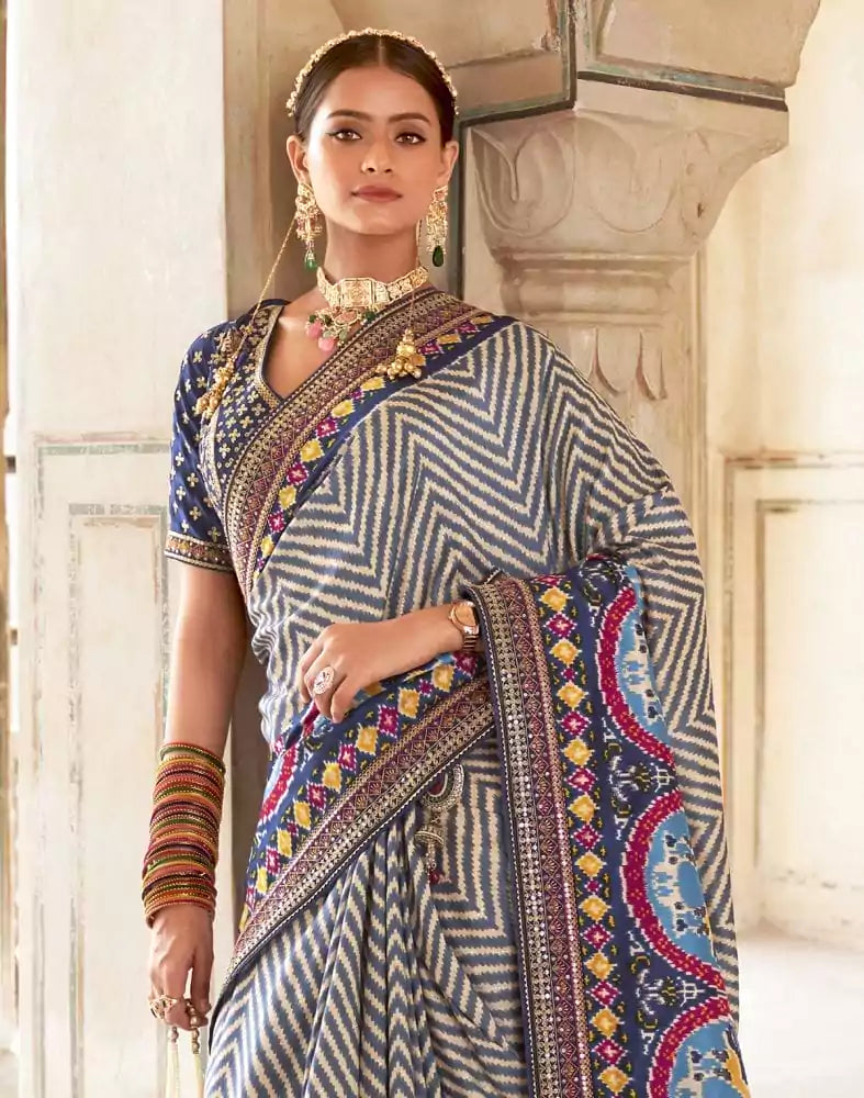 Image of Blue Coloured Zig Zag Saree