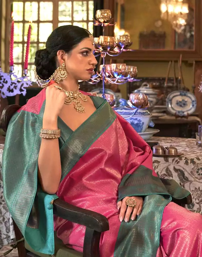 Image of Dazzling Magenta Coloured Soft Silk Saree