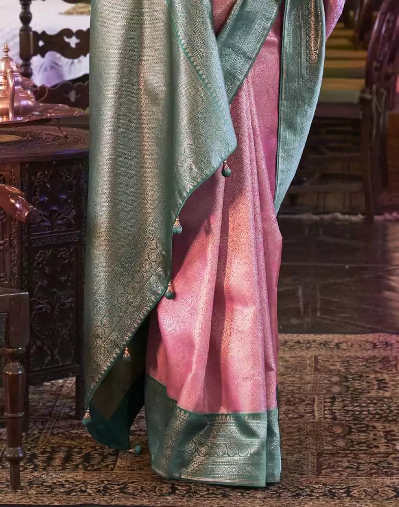Image of Pink all over Self Design Weaving Soft Silk Saree