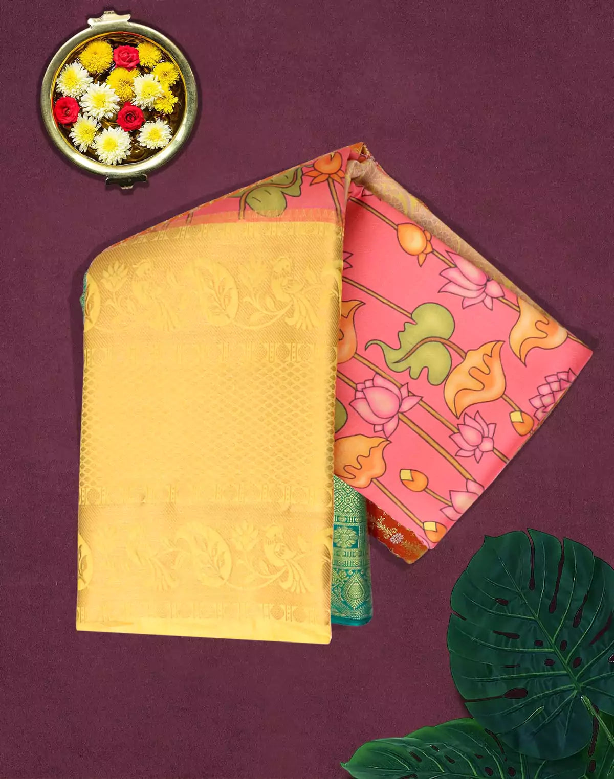 Image of Kanchi Kalamkari Print Peach Saree