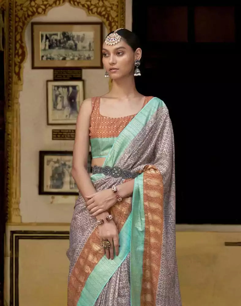 Image of Brown Dola Silk beautiful Saree