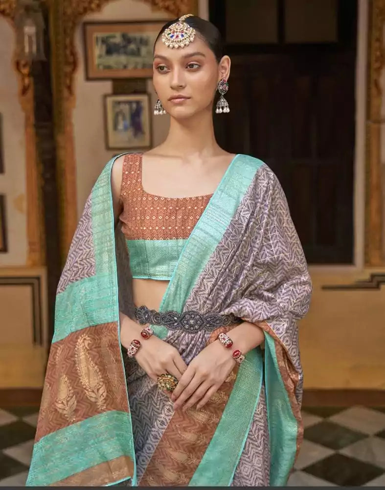 Image of Brown Dola Silk beautiful Saree