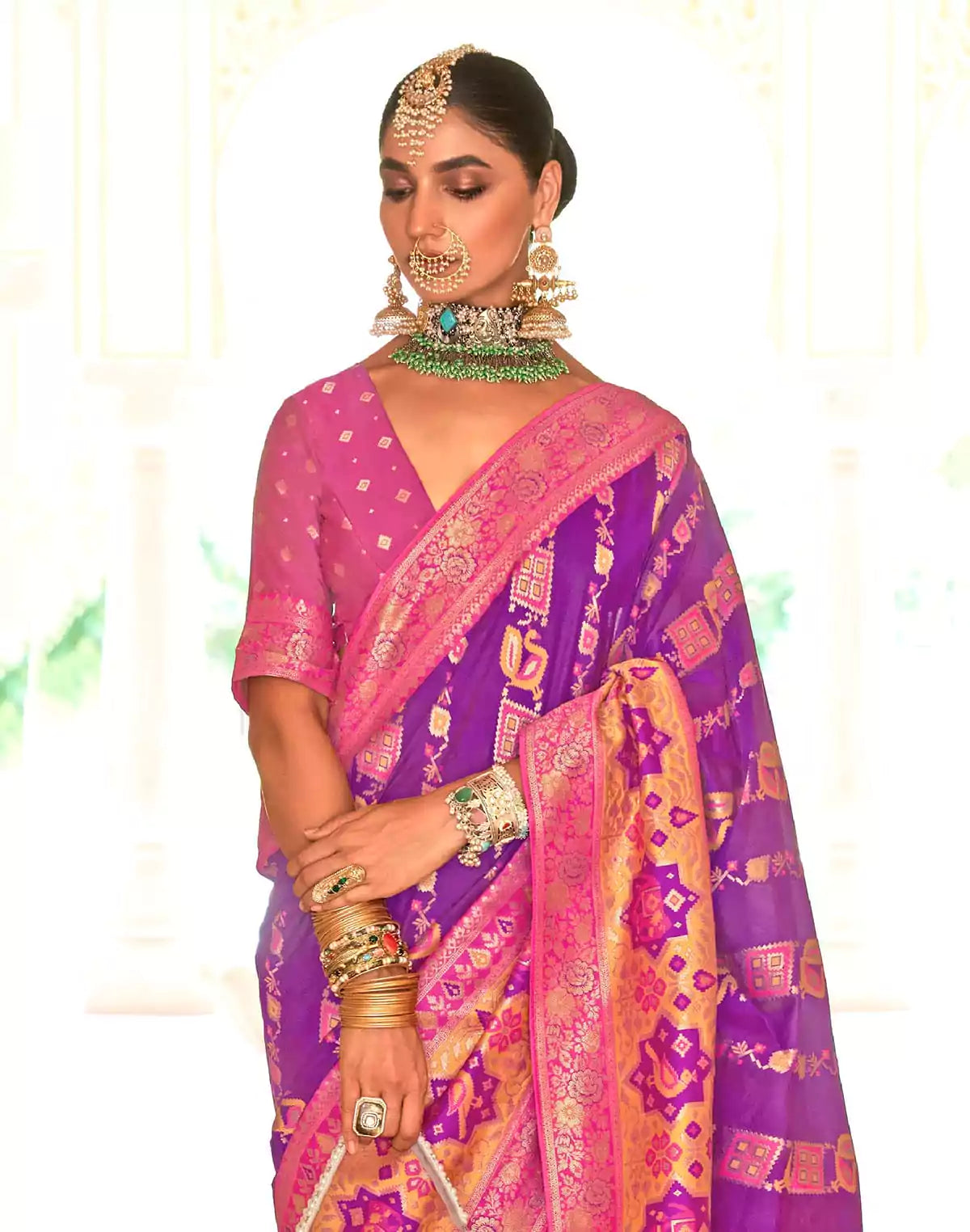 Image of Purple Coloured Banaras Silk Classic Saree