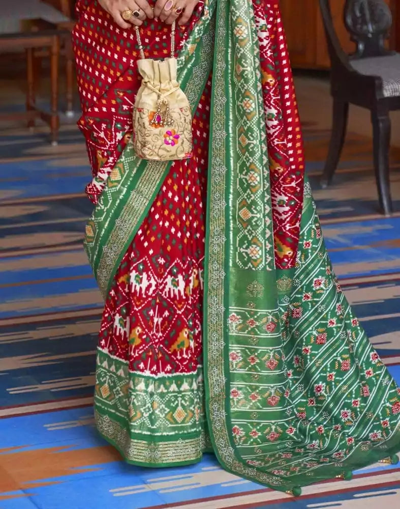 Image of Stylish Red Ikat Patola Fabric Saree
