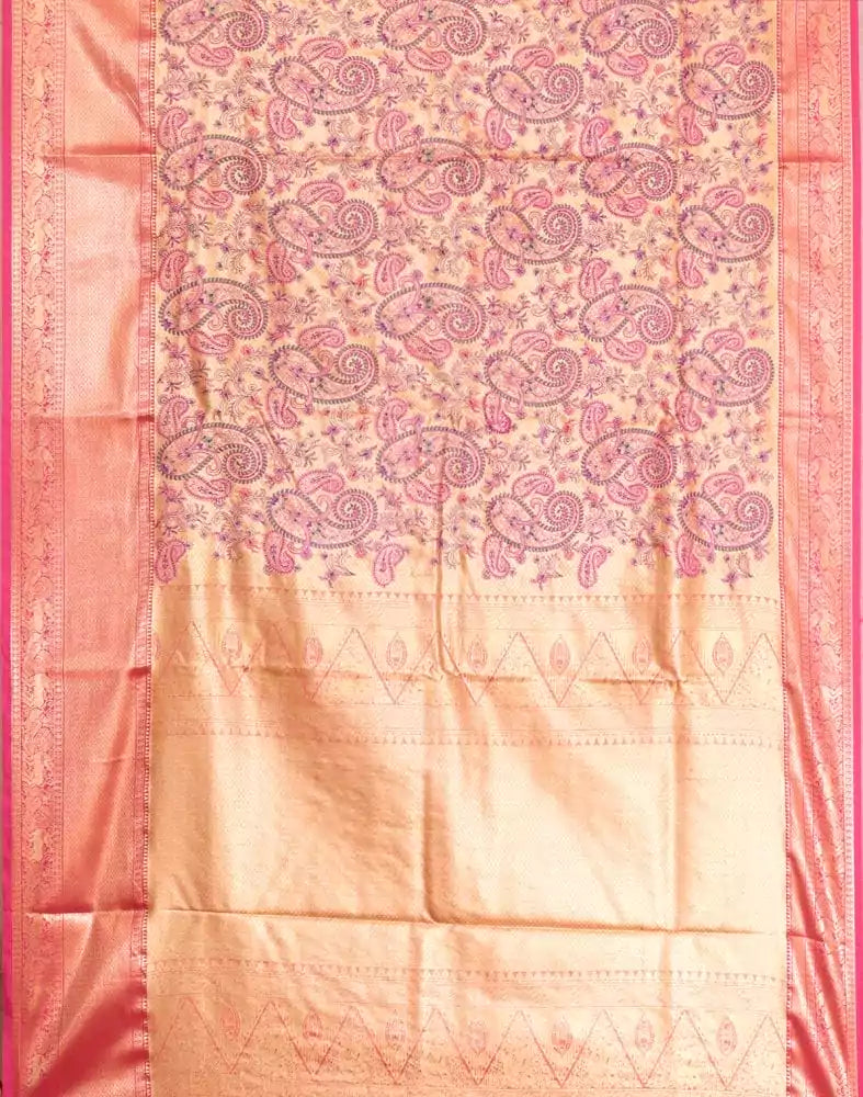 Image of Gold Kantha Embroidered work Semi Silk Saree