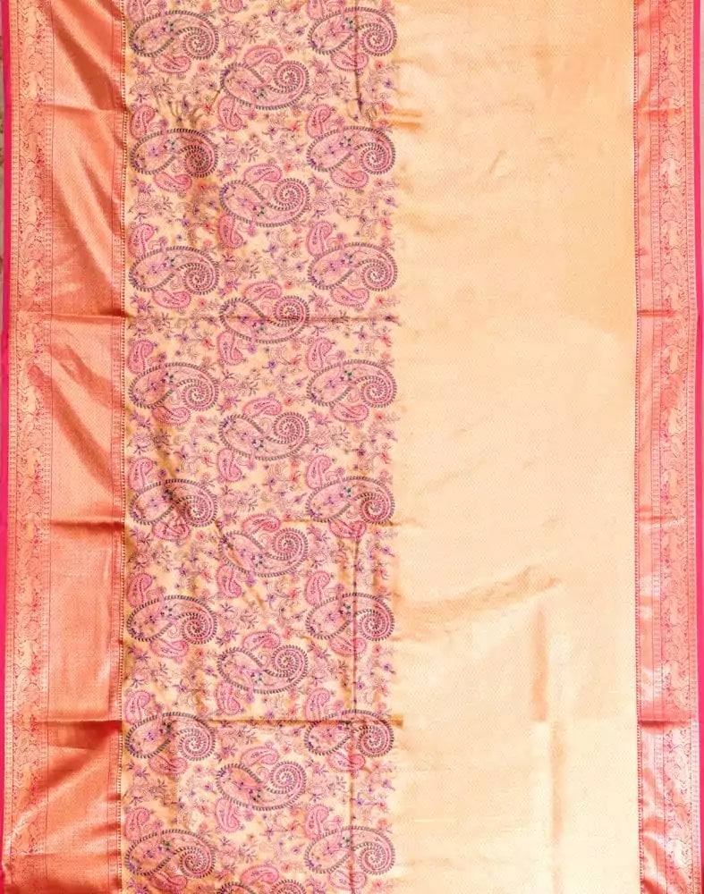 Image of Gold Kantha Embroidered work Semi Silk Saree