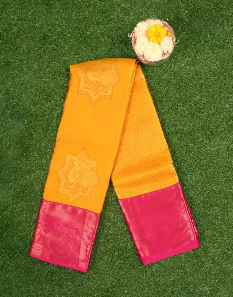 Image of Mustard Novelty Pattern Silk Saree