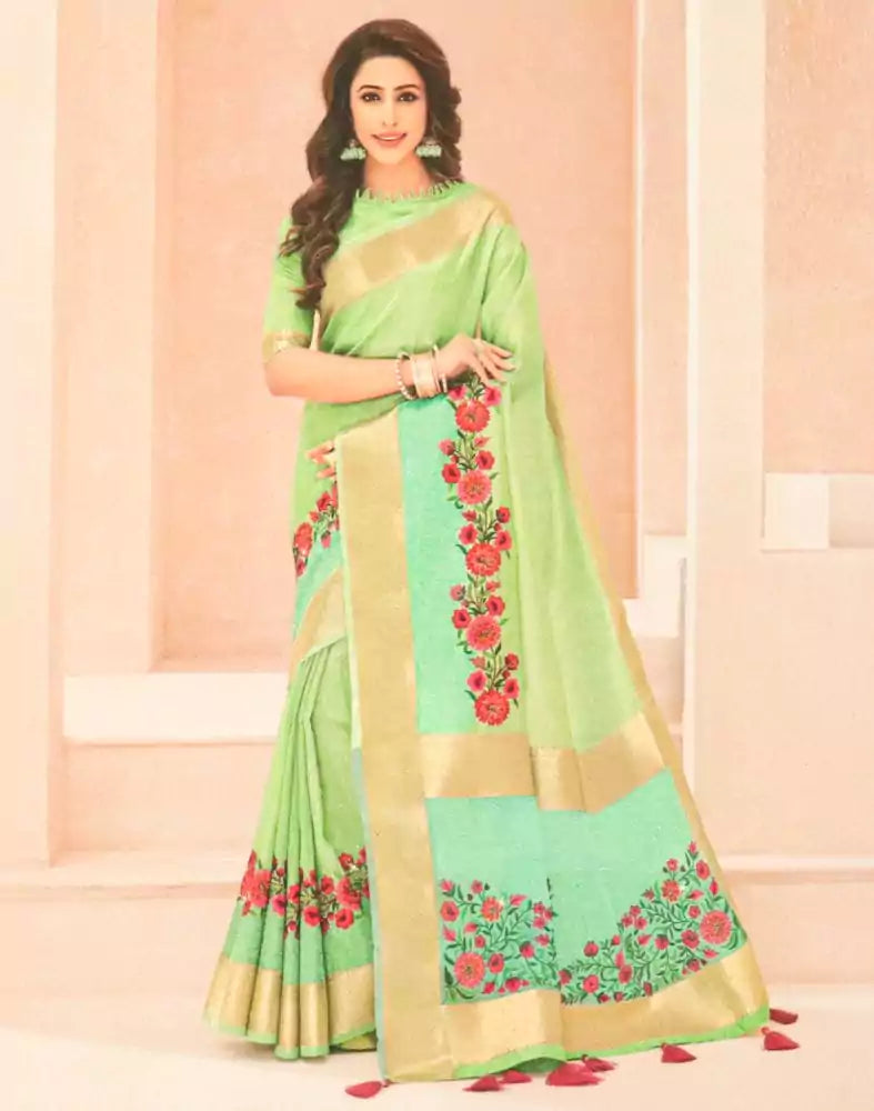 Image of Light Green Coloured Banaras Silk Saree