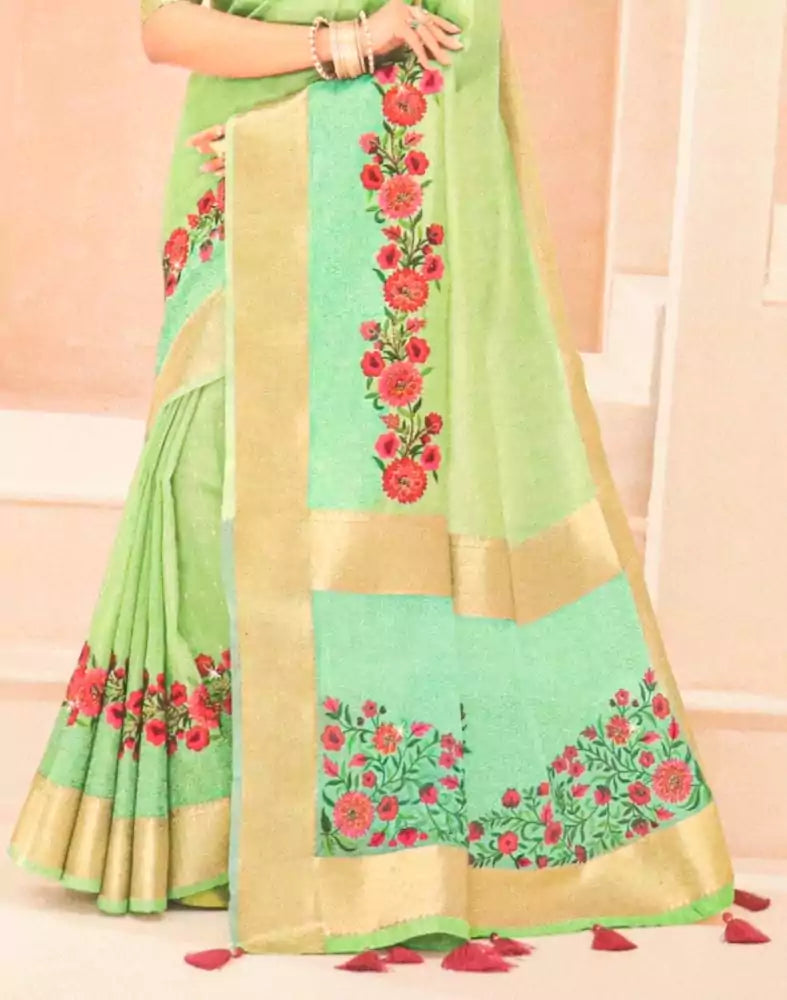 Image of Light Green Coloured Banaras Silk Saree