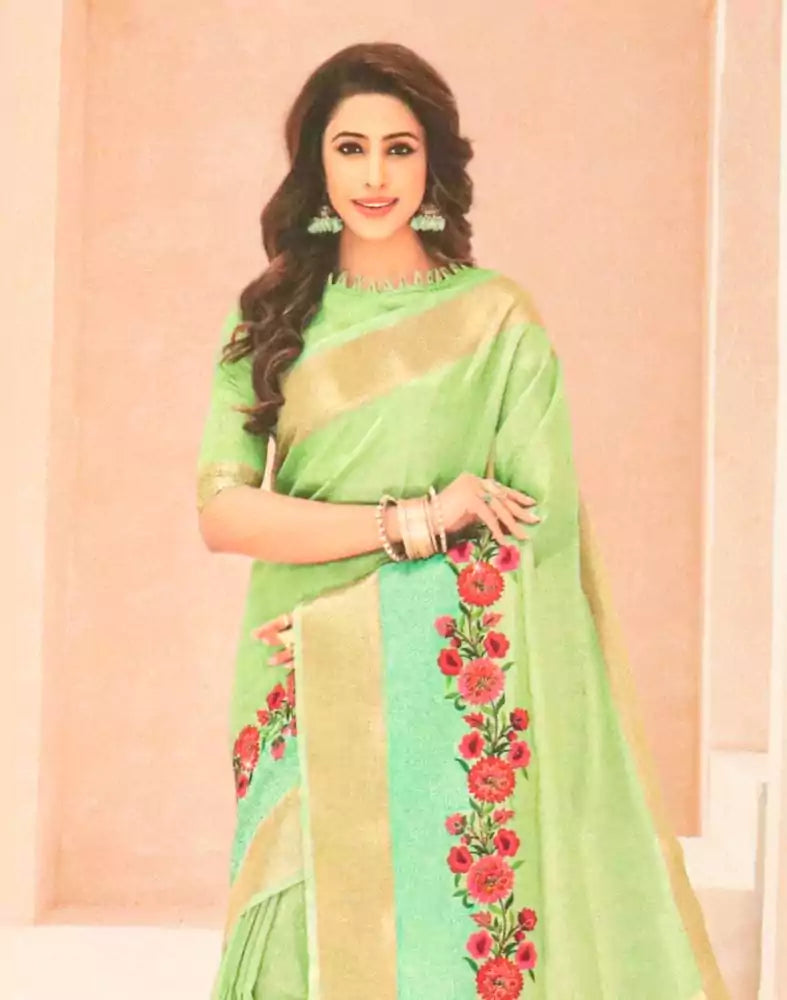 Image of Light Green Coloured Banaras Silk Saree