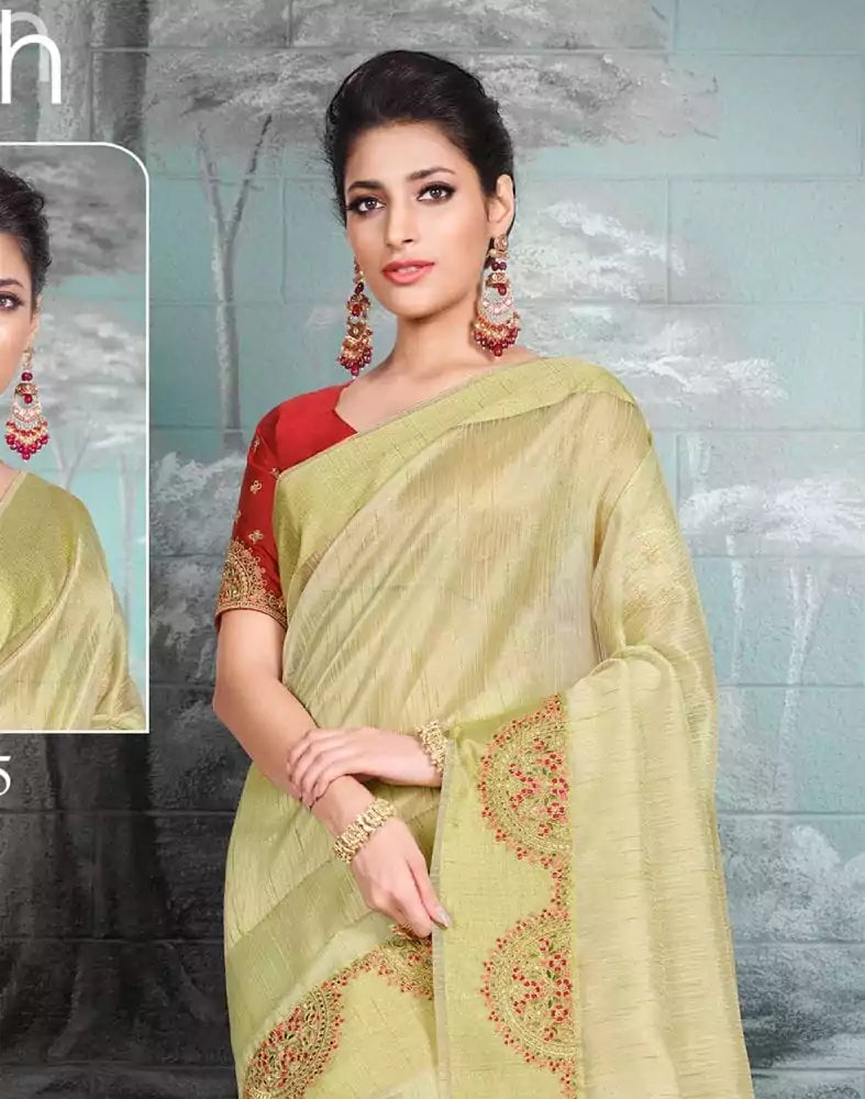 Image of Lemon Coloured Striped Organza Saree