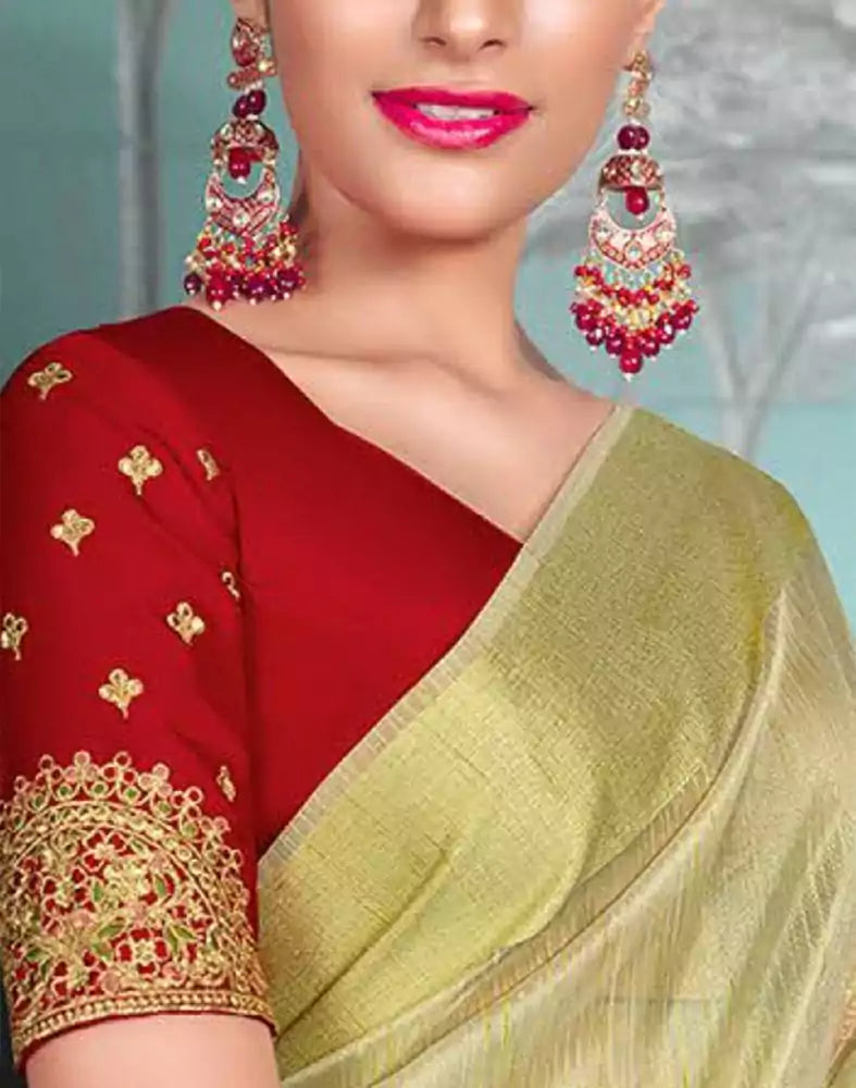 Image of Lemon Coloured Striped Organza Saree
