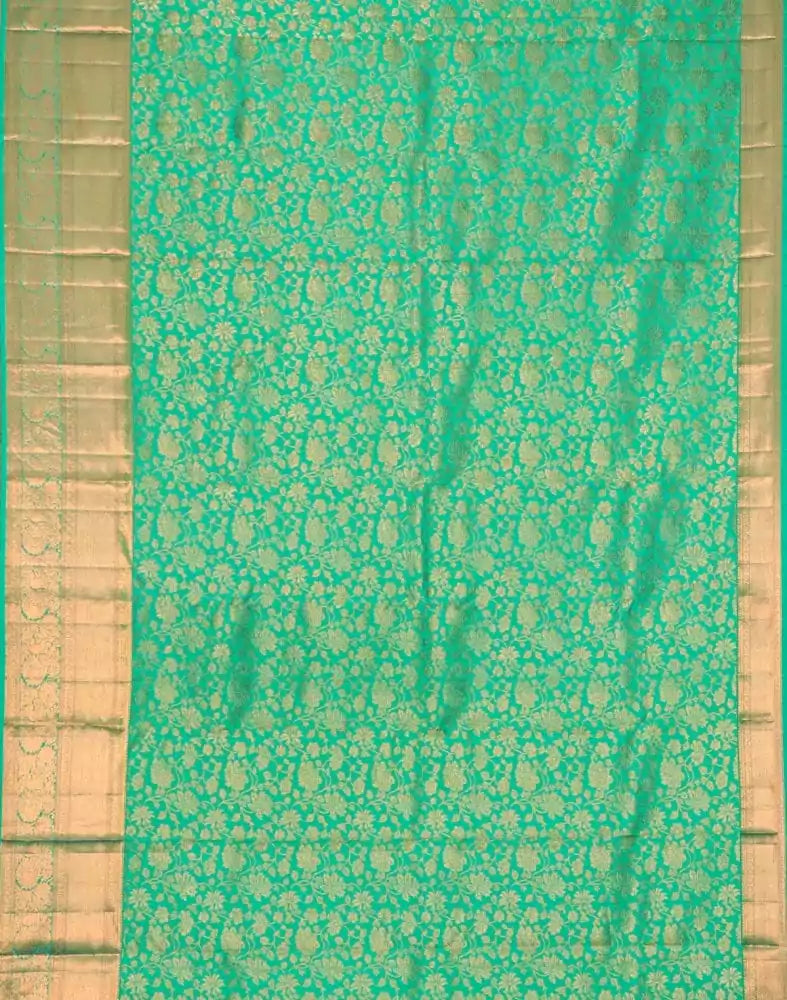 Image of Sea Green Floral Pattern Pure Kanchi Pattu Saree