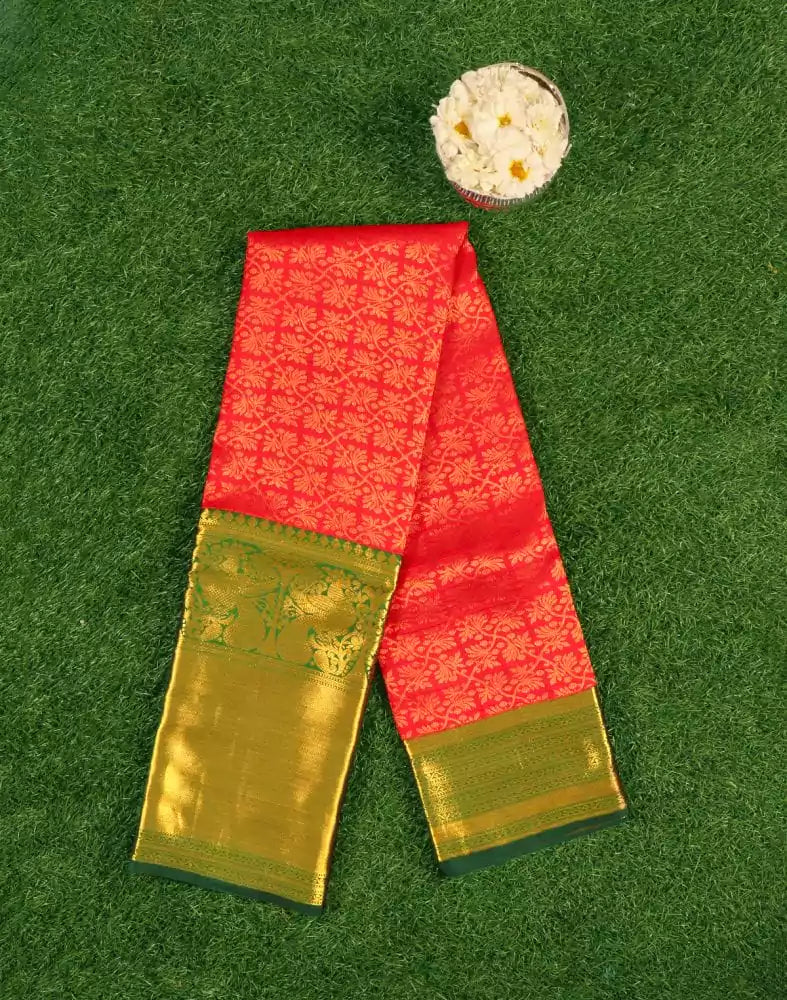 Image of Red Floral Pure Kanchi Pattu Saree