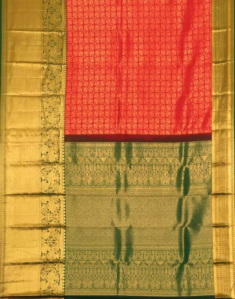 Image of Red Floral Pure Kanchi Pattu Saree