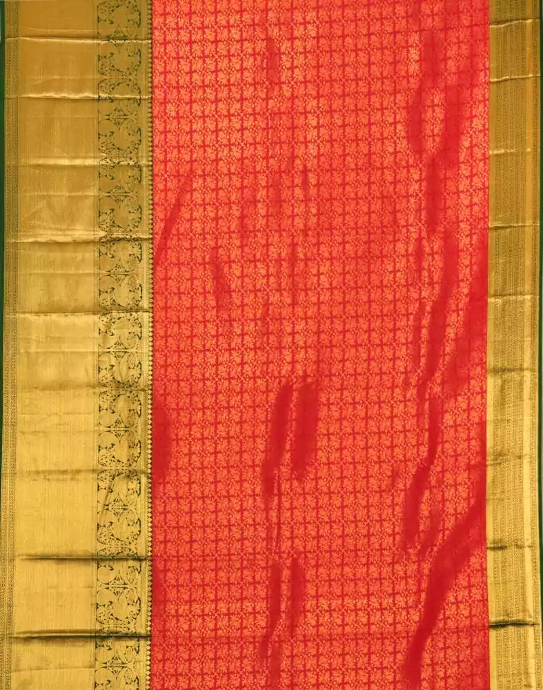 Image of Red Floral Pure Kanchi Pattu Saree