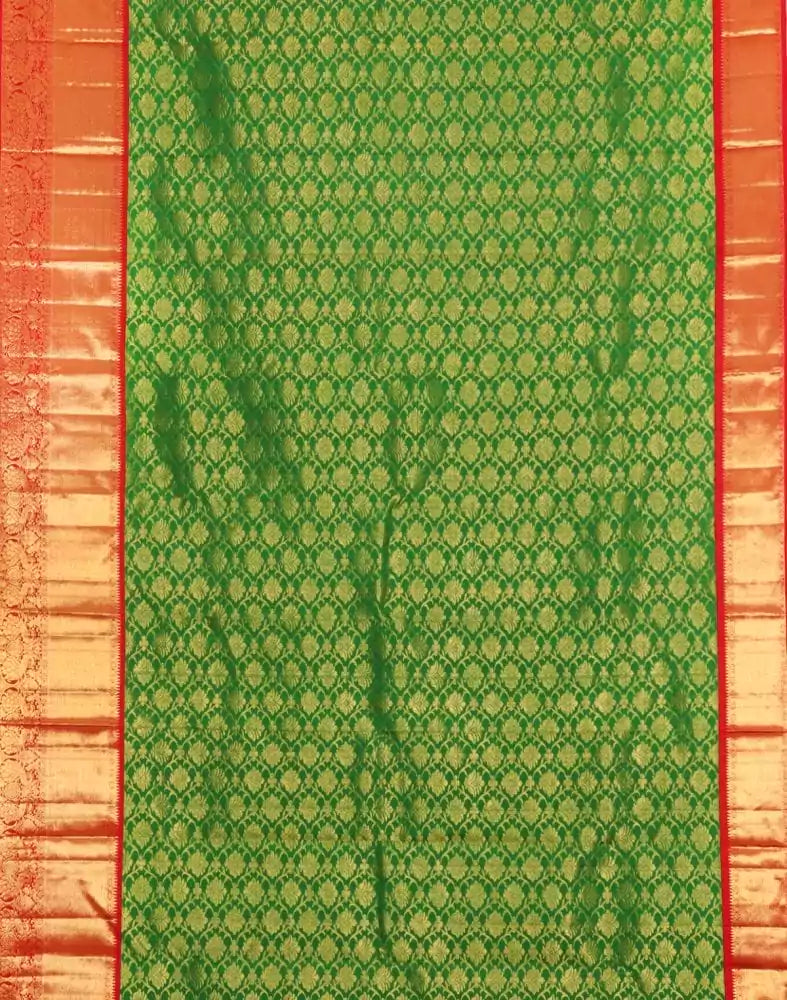 Image of Floral Pattern Green Coloured Pure Kanchi Pattu Saree