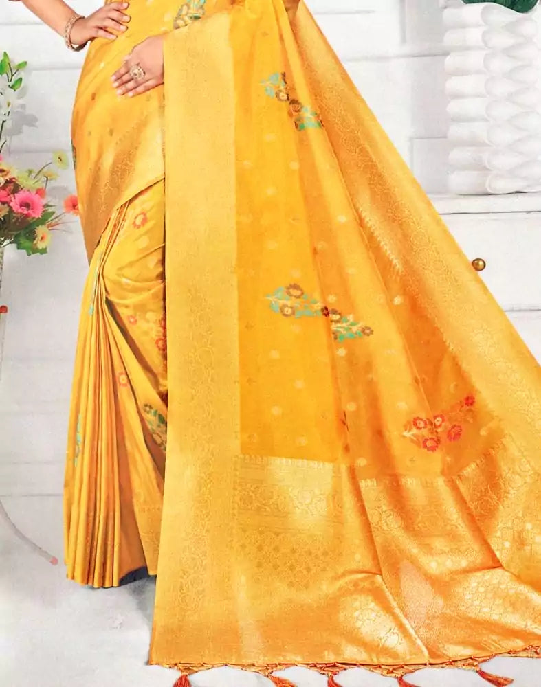 Image of Banaras Fancy Yellow Colour Floral Saree